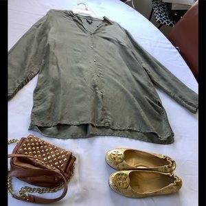 EILEEN FISHER ButtonUp Side Slit Silk Linen Blouse Only